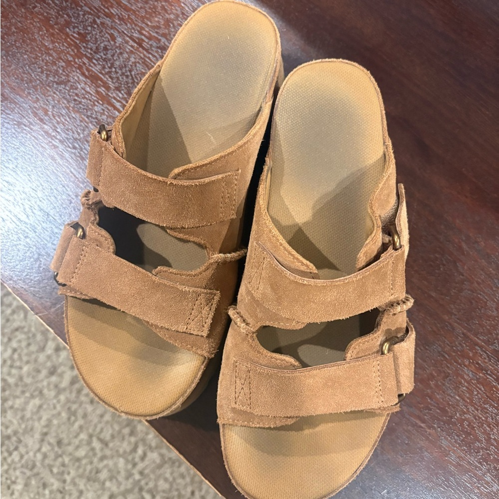 UGG Women's Suede Double-Strap Slide Sandals in Chestnut